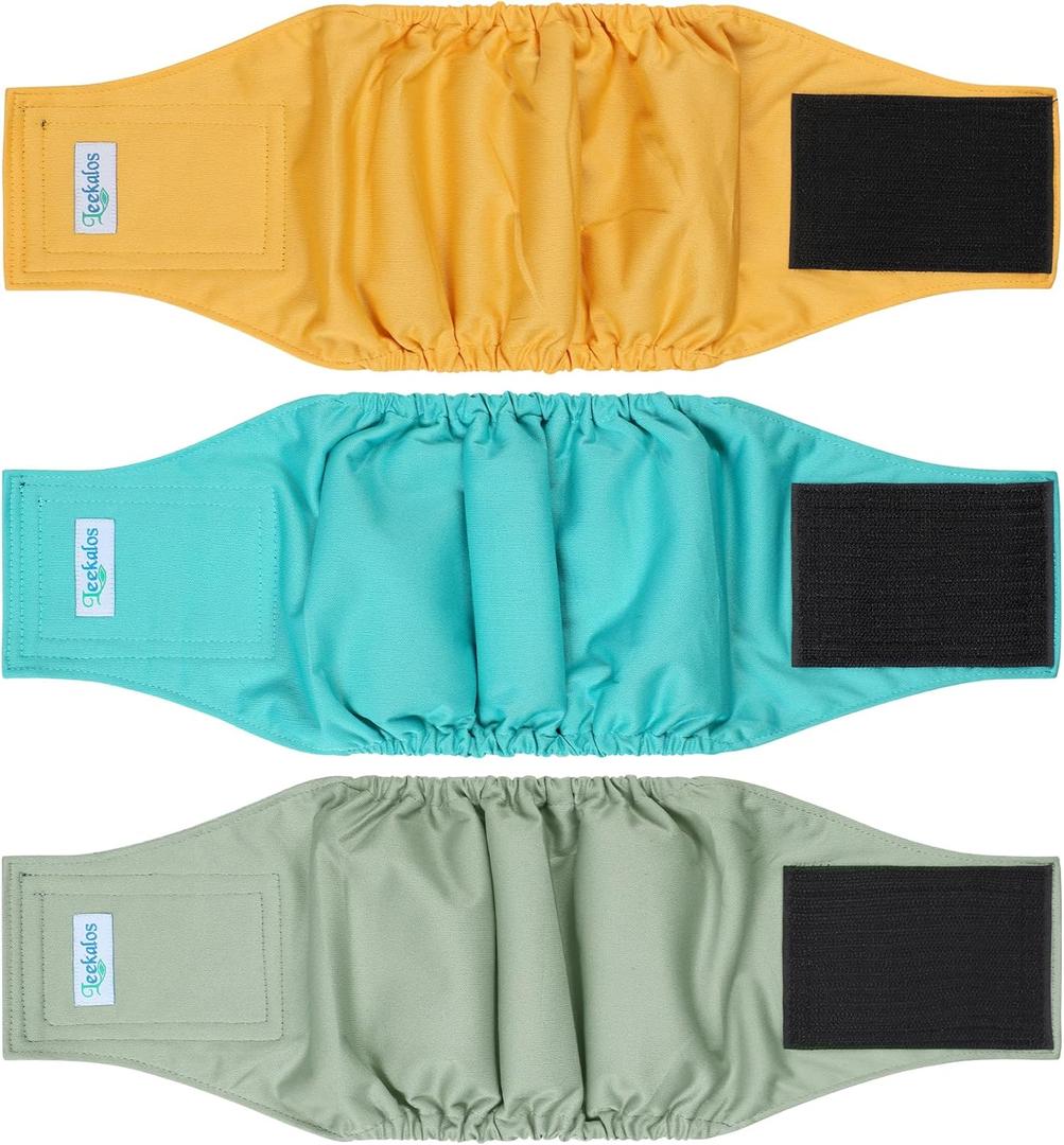 Leekalos Male Dog Diapers (3 Pack), High Absorbing Dog Belly Bands for Male Dogs, Washable Reusable Dog Male Wraps (Medium) (Green,Yellow,Gray)