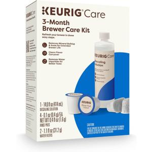 Keurig 3-Month Brewer Maintenance Kit Includes Descaling Solution, Water Filter Cartridges & Rinse Pods, Compatible Classic/1.0 & 2.0 K-Cup Coffee Makers, 7 Count