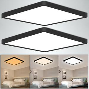 LED Ceiling Light 2 Pack, Color Temperature Switchable 36W Square Ceiling Mount Light Fixture (Black, 12 inches)