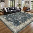 Lessymo 8x10 Area Rugs for Living Room, Washable Rug for Bedroom Dining Home Office, Soft Non-Slip Rubber Vintage Black Brown Large Carpet, Boho Distressed Floral Farmhouse Decor