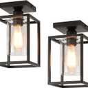 2 Pack Semi Flush Mount Ceiling Light, Black Metal Frame with Clear Glass Shade, Farmhouse Light Fixture for Kitchen, Island, Entryway, Porch, Foyer, Dining Room