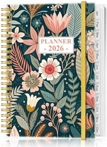 2026 Planner - Planner 2026 from January 2026 - December 2026, Weekly & Monthly Planner Spiral Bound with 12 Monthly Tabs, Inner Pocket, 6.4" x 8.5", Flower-C