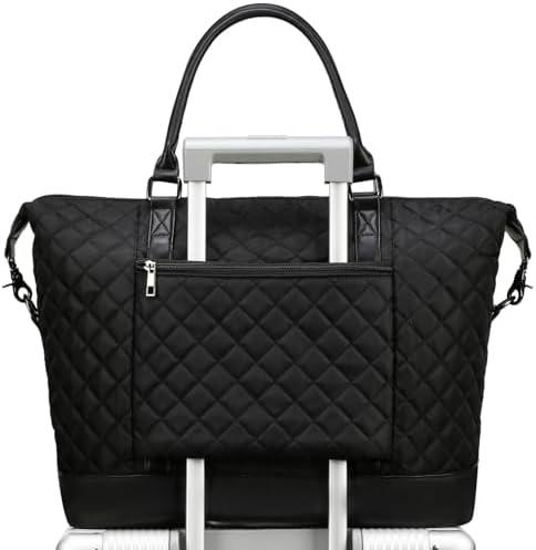 BLUBOON Travel Tote Bags with Zipper Ladies Canvas Bag Weekender Overnight Bag for Women Carry on Duffel Bag Trolley Sleeve