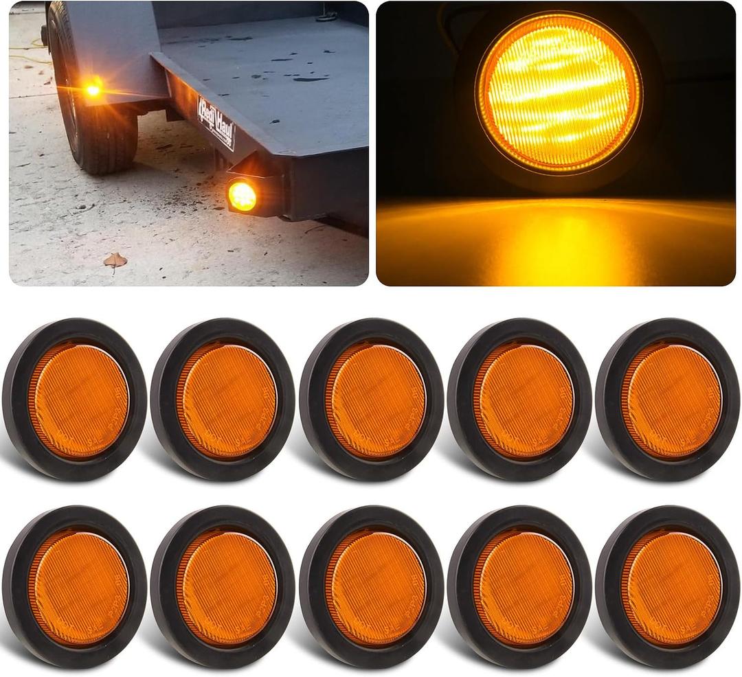 2.5" Round Amber Led Marker Lights 13LED, 10Pcs 2.5 Inch Round Led Trailer Marker Lights Clearance Lamps Sealed Flush Mount w/Rubber Grommets and 2 Prong Trailer Wire Pigtails Waterproof 12V