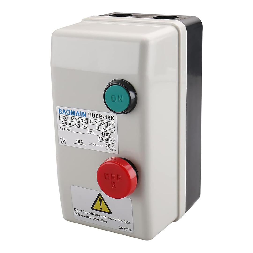 Baomain Magnetic Starter HUEB-16K On Off Switch Enclosed 3 Pole 110V Coil 12.5-18A