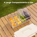 Snackle Box Container with Ice Pack-Chilled Divided Serving Tray with Lid and Handle 4 Compartments Cooling Travel Charcuterie Box with fork for Outdoor Parties, Picinics