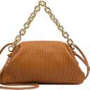 Cloud Bag, PU Shoulder Bag, Pleated Chain Cloud Bag, Brown Brown