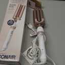Conair Double Ceramic 3 Barrel Curling Iron, Triple Barrel Waver Hair Tool Creates Deep, Continuous Waves, Hair Curler for All Hair Lengths, White/Rose Gold