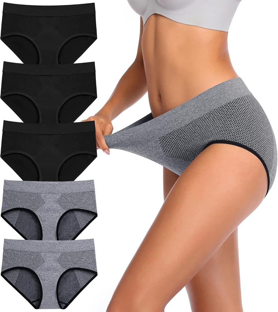 Annenmy Women's Underwear, Seamless Hipster Panties Women Breathable Tag Free Women Brief, Sport Wicking Underwear 5-Pack (Medium)