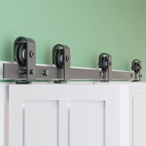 HAYOHRT 64" Bi-Folding Sliding Barn Door Hardware Track Kit 5.3ft Barn Door Bifold Hardware Kit for Four 15" Closet Door Heavy Duty Top Mount Roller Slide Smoothly Quietly Black No Door