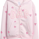GAP Girls Logo Hoodie Hooded Full Zip Sweatshirt Light Pink Heart, Size M