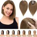 Hairro 100% Real Human Hair Toppers for Women No Bang, Clip in Real Hairpieces, Breathable Silk Base for Covering Greyish Thinning Hair Loss on Top, 16 Inch Mocha Brown