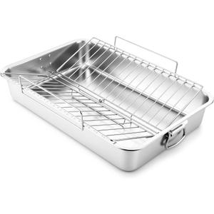 Teenyyou Extra Large Stainless Steel Turkey Roaster with Racks 23.6 * 15.7in Turkey Roaster Pot, with Stainless Steel Detachable Rack Suitable for Poultry, Chicken, Ham, Vegetable