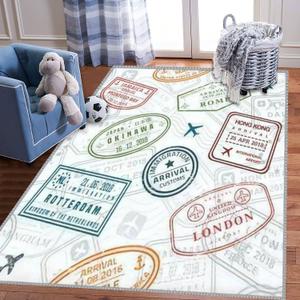 Kids Play Area Rugs Wanderlust Passport Stamps Seamless Travel Stamp Theme fictitious 3D Carpet Extra Large Rug Kids' Bedroom Playroom Nursery Dcor for Boys Girls, Learning & Playing 5x8 ft