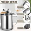 32 oz 304 Stainless Steel Pitcher with Lid, 1 L Large Metal Measuring Cup with Handle, Large Mouth Graduated Beakers, Milk Frothing Jug for Latte Art, Espresso Machines, Tea