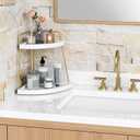 Forbena Corner Bathroom Counter Organizer, 2 Tier Bathroom Organizer Countertop, Small Bathroom Sink Top Trays Corner Shelf Stand for Makeup Vanity Perfume Skincare Decor Storage (White and Gold)