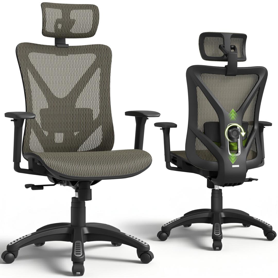 ELABEST Mesh Office Chair,Ergonomic Computer Desk Chair,Sturdy Task Chair- Adjustable Lumbar Support & Armrests,Tilt Function,Comfort Wide Seat,Swivel Home Office Chair (Mocha)