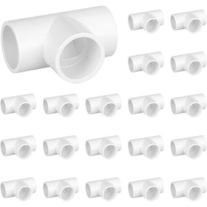 20 Pack 3/4 Inch PVC Tee, SCH40 Furniture Grade 3 Way PVC Fittings for Garden Shelving, Greenhouses & DIY Projects