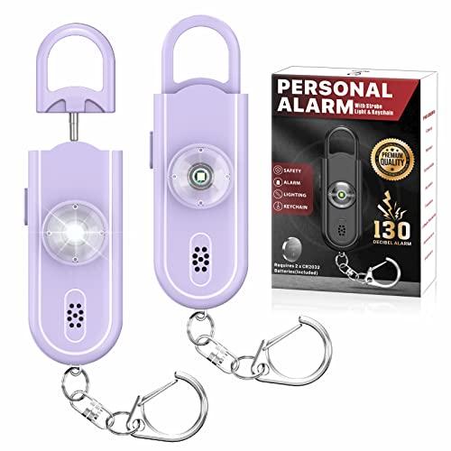 Softvox Personal Safety Alarm Keychain for Women 2PCS -130 dB Loud Siren with SOS Strobe Light, Flashlight, Double Speakers, Safe Defense Key Chain for Girls Kids Elders Emergency Call