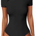 ANRABESS Women's Short Sleeve Bodysuit, Crew Neck Slim Fit Ribbed Knit Tops, Trendy 2026 Outfits, Versatile for Daily Wear (Medium, Black)