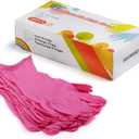Kids Gloves Disposable, Nitrile Glove for Childen, Latex Free Gloves, Powder Free - for Crafting, Painting, Cleaning- 100 PCS (S-rose Red)