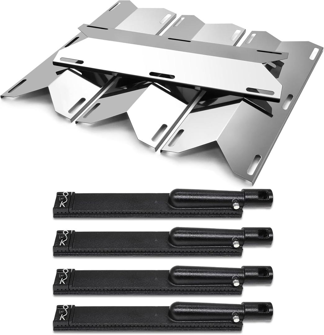Hiorucet Grill Parts Replacement for Jenn Air 4 Burner 720-0061-LP 720-0062-LP 720-0099-NG 720-0062-LP Gas Grill, Heat Plates and Cast Iron Burners for Nexgrill 720-0061 720-0062 720-0099 720-0063