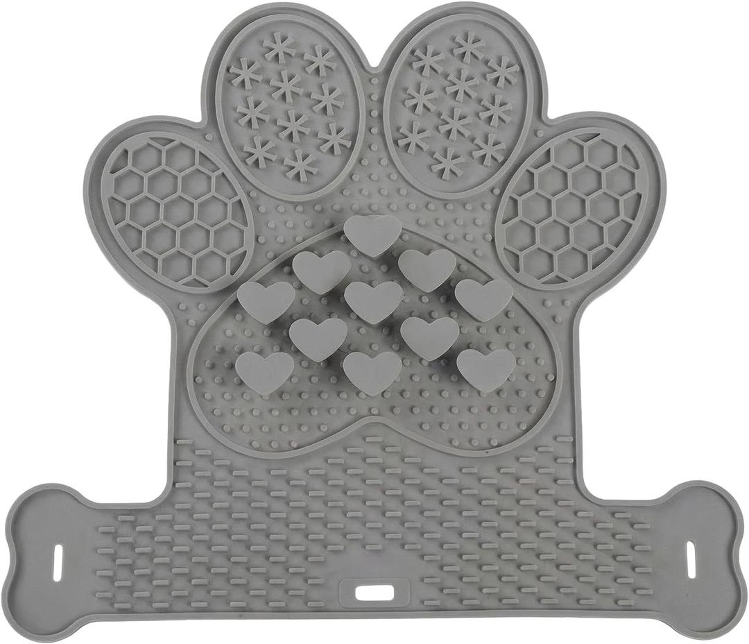 Dog Lick Mat with Suction Cups, Slow Feeder & Enrichment Mat for Dogs & Cats, Silicone Feeding Mat for Wet & Dry Food, Anxiety Relief, Mess-Free Foldable Pocket Design, Gray