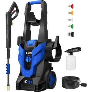 Electric Pressure Washer, 2.5 GPM Power Washer with 4 Quick Connect Nozzles, High Pressure Cleaning Machine with Foam Cannon for Cars/Fences/Driveways/Patios/Home Cleaning (Blue)