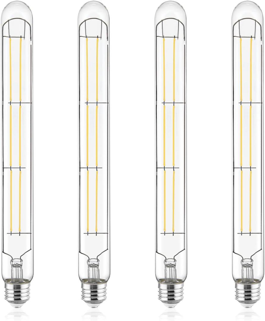 LUXRITE Vintage T9 Long LED Tube Light Bulbs 60W Equivalent, 800 Lumens, Dimmable, Edison Tubular Light Bulbs 7W, LED Filament Bulb, UL Listed, E26 (3500K (Natural White), 4 Count (Pack of 1))