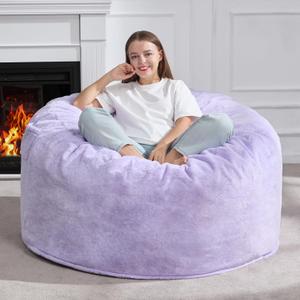 Hobestluk 4ft Bean Bag Chairs for Adults Large Beanbag Chair with Plush Faux Fur Cover Big Bean Bag Chair for Living Room Bedroom Dorm Office - Purple (44 x 44 x 24)