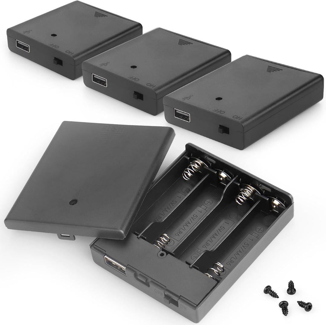 2 x VWEICYY 4 PCS 6V Battery Holder with USB Port,4 AA Battery Holder Case