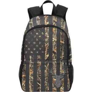 M YESCUSTOM Camouflage Vintage USA Flag Deer Leaves School Backpack Water Resistant Daypack Laptop Backpacks for Students Boys Girls