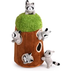 Interactive Squeaky Dog Toys Raccoon Dog Toy, Stuffing Woodland Friends Burrow, Squeaky Plush Dog Toy for Small Medium Large Dogs (Large)