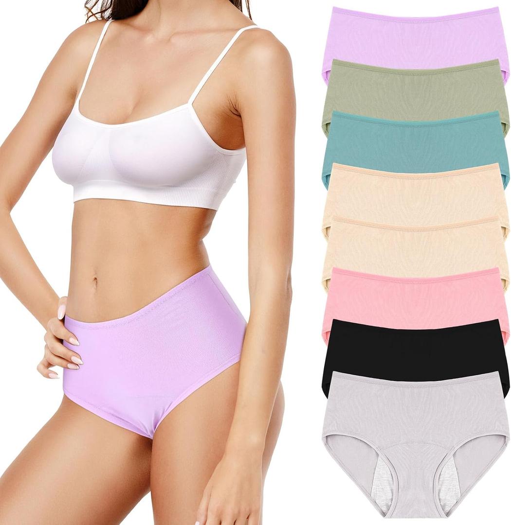 Bunnycool 8 Pcs Leakproof Underwear for Women Leak Proof High Waisted Underwear over 60 for Incontinence Panties for Women (L) Multicolor