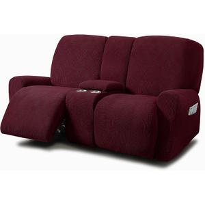 ULTICOR Jacquard Design Reclining Loveseat with Middle Console Slipcover, 8-Piece Stretch Sofa Covers, 2 seat Loveseat Recliner Cover, Washable (Style 4) (Red - Burgundy)