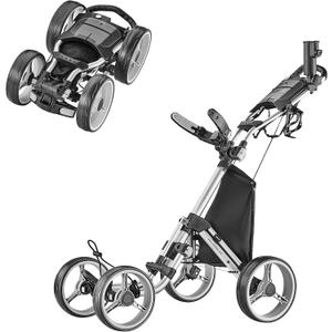 CaddyTek Explorer V8 - SuperLite 4 Wheel Golf Push Cart, Explorer Version 8 (Silver)