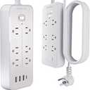 6 Outlet Surge Protector Power Strip with USB Ports Includes USB C,6ft Extension Cord,1700 Joules,Outlet Extender,Versatile,Compact,Ideal for Home Office & Gaming Room,White