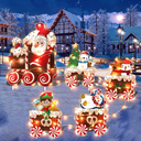 Christmas Train Decorations Yard Signs with LED Lights - Christmas Tree Snowman Train Set Lawn Signs with Stakes for Holiday Xmas Lawn Garden Yard Decorations Outdoor, 5 Pack