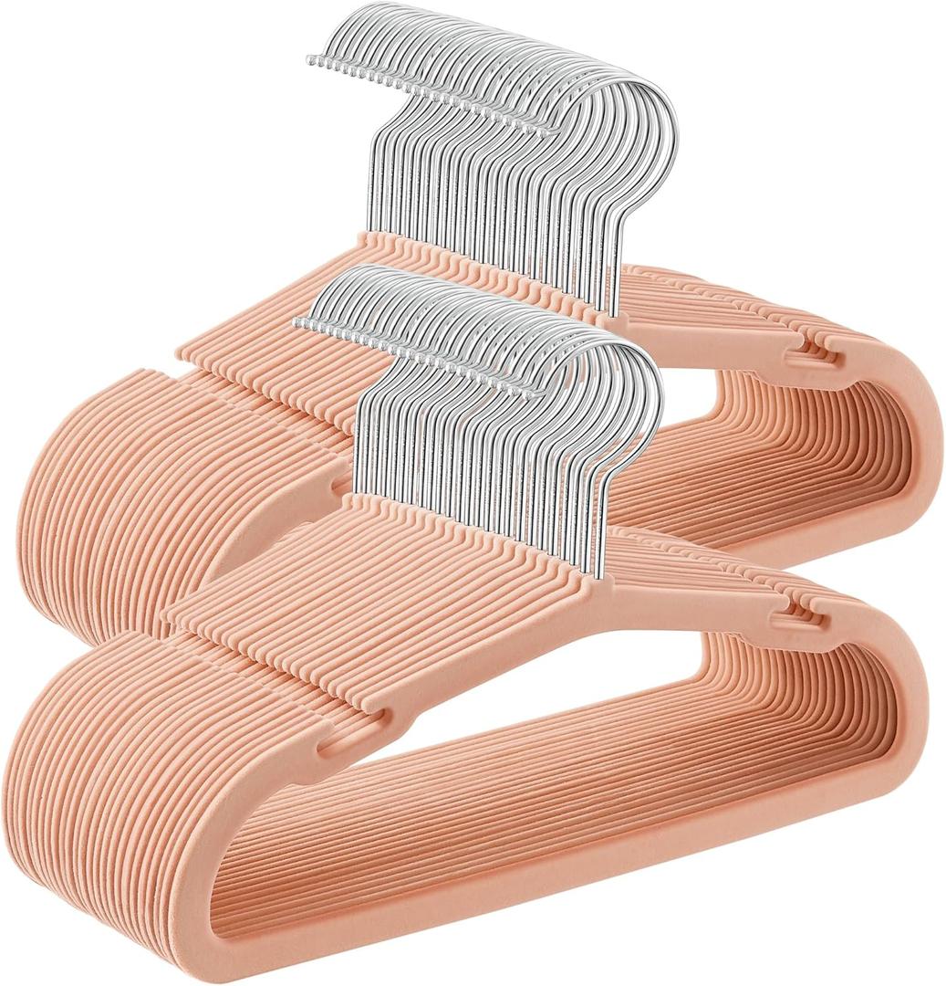 SONGMICS Baby Hangers 50 Pack, 11 x 6.9 Inches, Non-Slip Velvet Kids Hangers for Closet, Space-Saving, Wide Shoulder Notches, Coral Pink UCRF037R01
