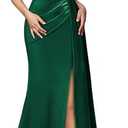 Miusol Women's Sexy Halter Sequin Lace Satin High Split Ruched Style Evening Party Maxi Dress, L
