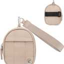 CLUCI Mini Backpack Keychain Wallet Small Change Quilted Coin Purse Cute Puffer Wristlet Pouch with 3 RFID Card Slots (Pale Camel)
