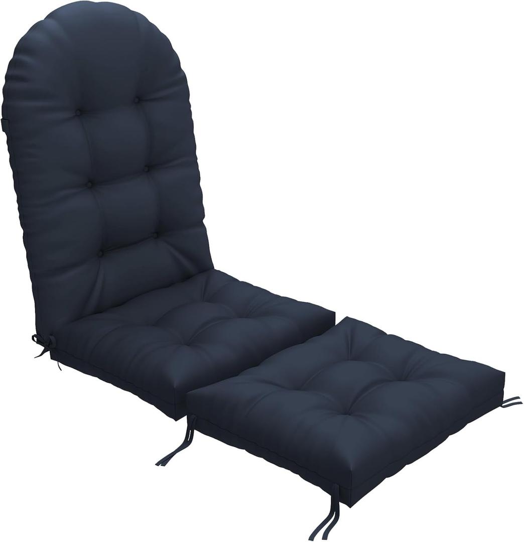 Outdoor Chaise Lounge Cushion 72x21x4 Inch, Dark Blue | 50x21 Adirondack Chair Cushion with 21x23 Ottoman, Rocking Chair Pad with Ties for Patio Furniture, Waterproof Fade Resistant