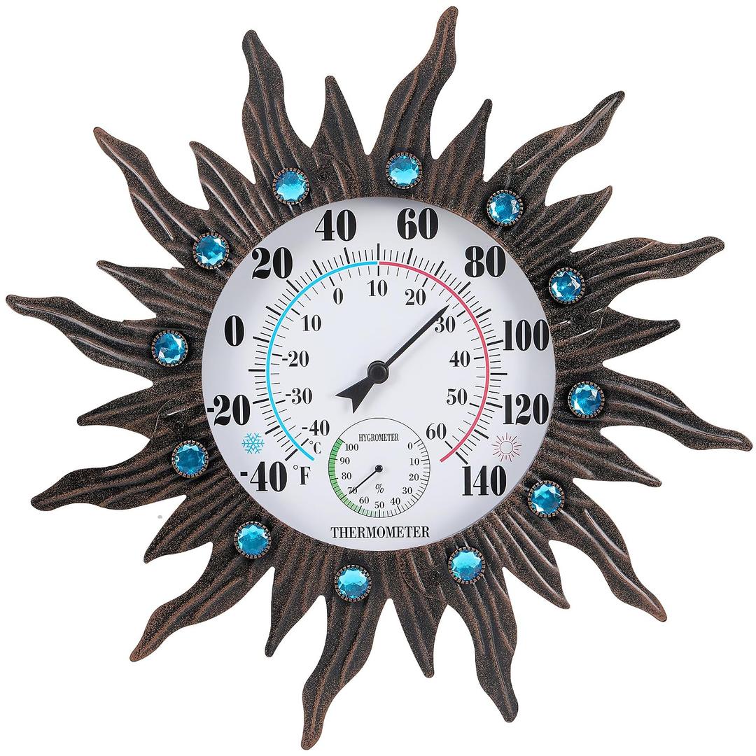 18" Large Outdoor Thermometer with Humidity Decorative Waterproof, Vintage Sun Wall Thermometer for Patio, Easy to Read Hanging, Garden, Yard, Window, No Batteries Required