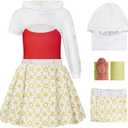 Girls Zombies Nova Costume Kids Halloween Cosplay Top Pant Dress Hooded Coat 3PCS Outfit Include Bracelet (9-10 Years, Red and White Style1)