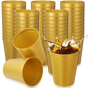 Yungyan 50 Pack 16oz Stadium Cups Reusable Plastic Cups Blank Drink Tumblers for Parties, Events, DIY Projects, 4.5 x 3.54 x 2.72 Inch (Gold)