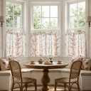 jinchan Floral Kitchen Curtains 30 Inch Linen Tier Curtains Farmhouse Cafe Half Window Drapes Over Sink Light Filtering for Living Room Laundry RV Rod Pocket 2 Panels Maroon Red on Beige, 26"W x 30"L