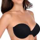Backless Strapless Push Up Bra for Women Thick Padded Sticky Underwired Bras Self Adhesive (Black)