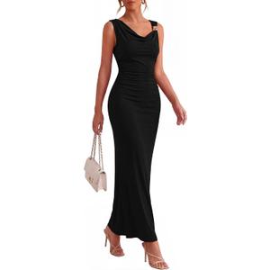 BTFBM Spring Dress for Women Sleeveless Solid Bodycon Homecoming Prom Cocktail Wedding Guest Dresses Summer Clothing (Black, XXL)