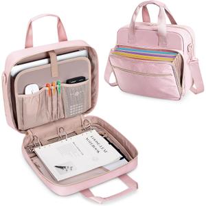 3 Ring Zipper Binder 2 Inch, Accordion File Organizer with Shoulder Strap, Zip Up Binder with 500-Sheet Capacity, Pink