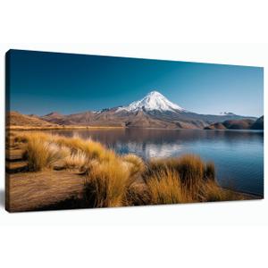 Landscape Canvas Wall Art Large Blue Lake and Mountain Artwork 20"x40"